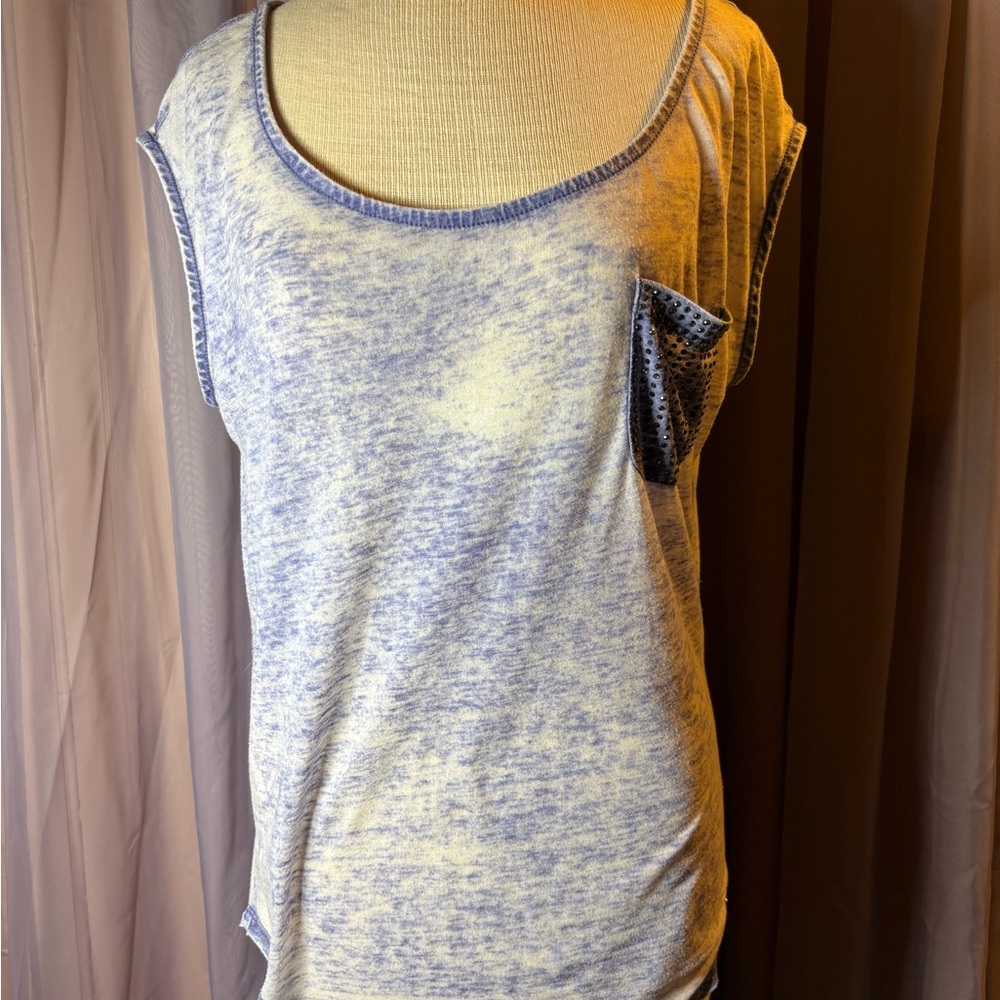 Guess Purple/White Tank Top with Navy Studded Pocket